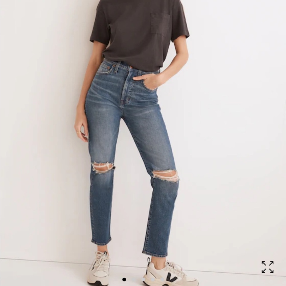 Madewell The Perfect Vintage Crop Jean in Gooding Wash: Knee-Rip Edition